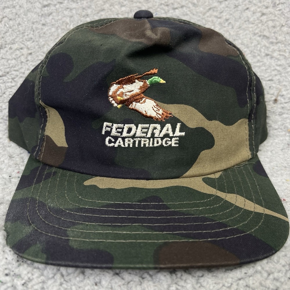 Vintage Federal Cartridge Camo Embroidered Hat Snapback Trucker Cap Duck Hunting
